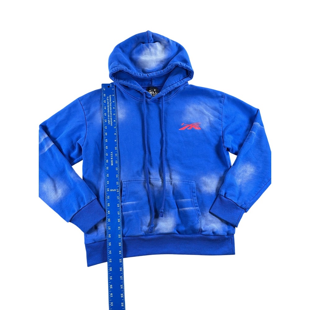 Hellstar Blue Sun Faded Cloud Logo Hoodie Mens Small Streetwear Pullover